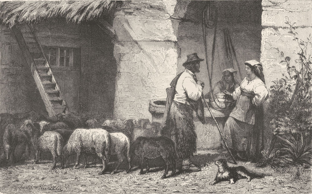 ROME. Roman Campagna. The Shepherd's return home 1877 old antique print
